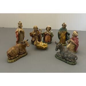Nativity Figurines Made In Italy 3 Wise Men Mary Joseph Jesus Cow & Donkey VTG